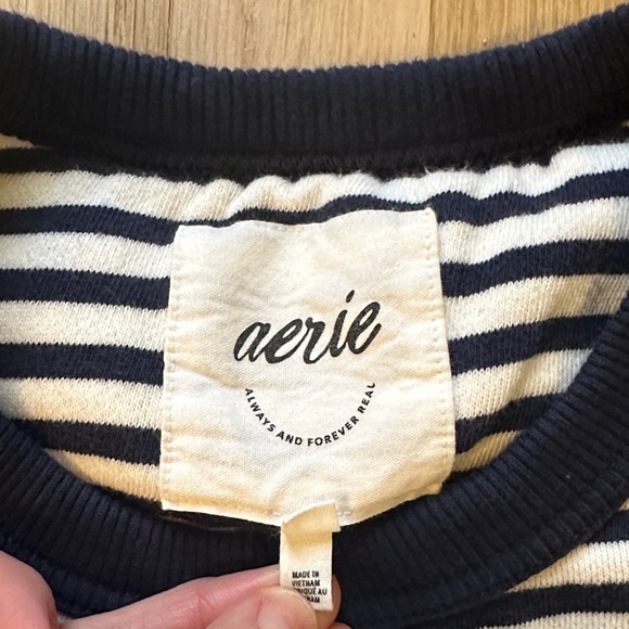 Aerie Women's Navy and White Striped Crewneck Sweater - Picture 2 of 5